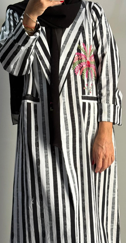 Striped Embroidered Abaya