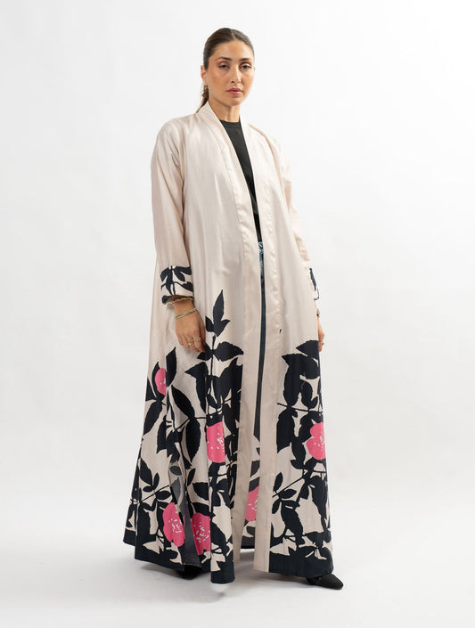 Pink & black garden Silk