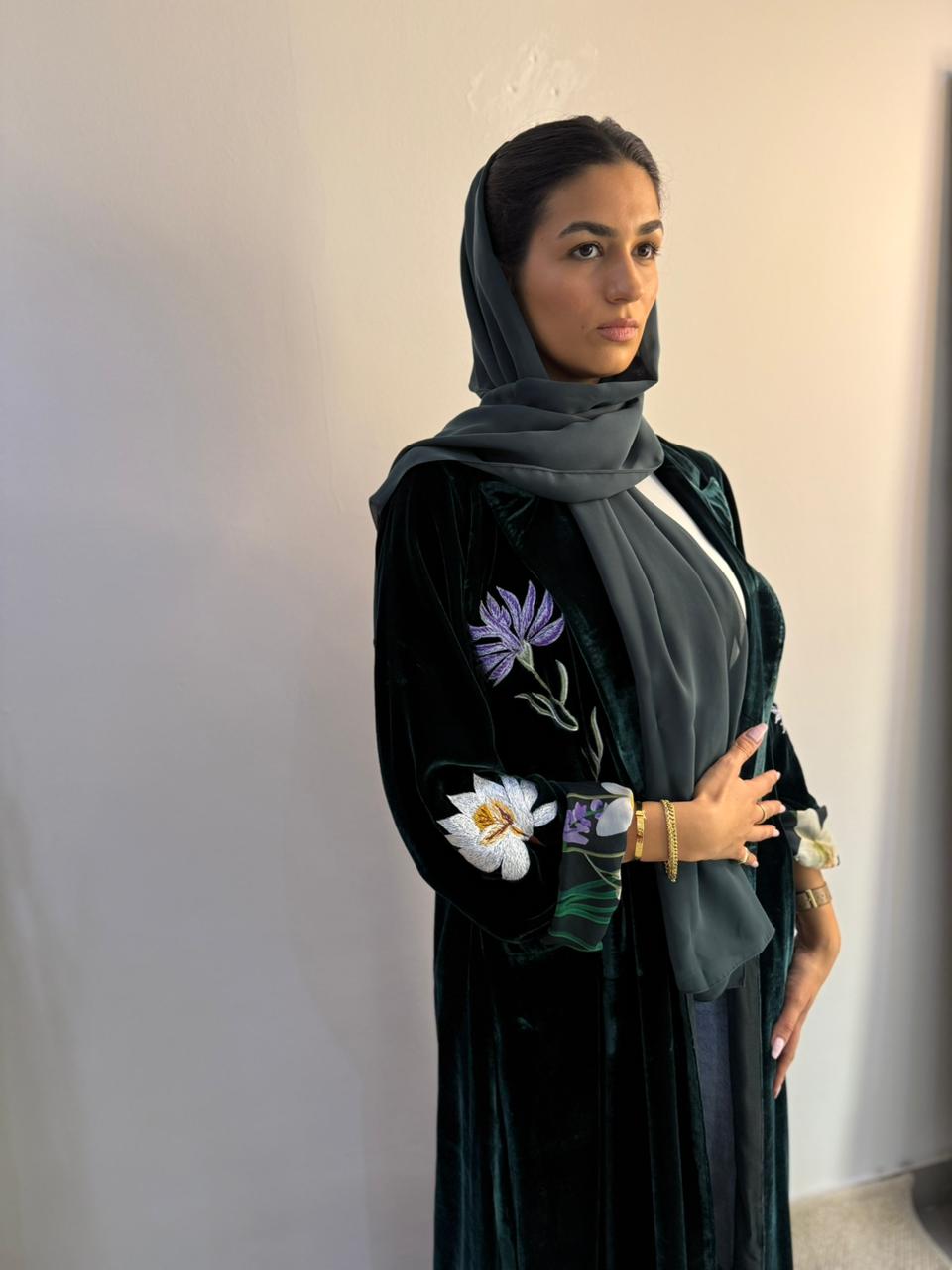 Green velvet double face Abaya