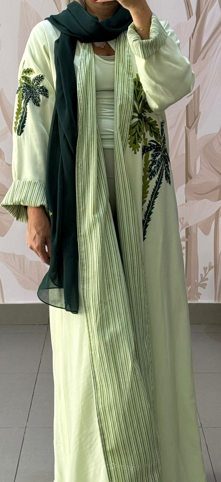 Green palm double face abayA