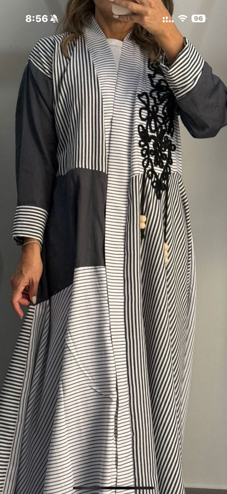 Beige striped abaya