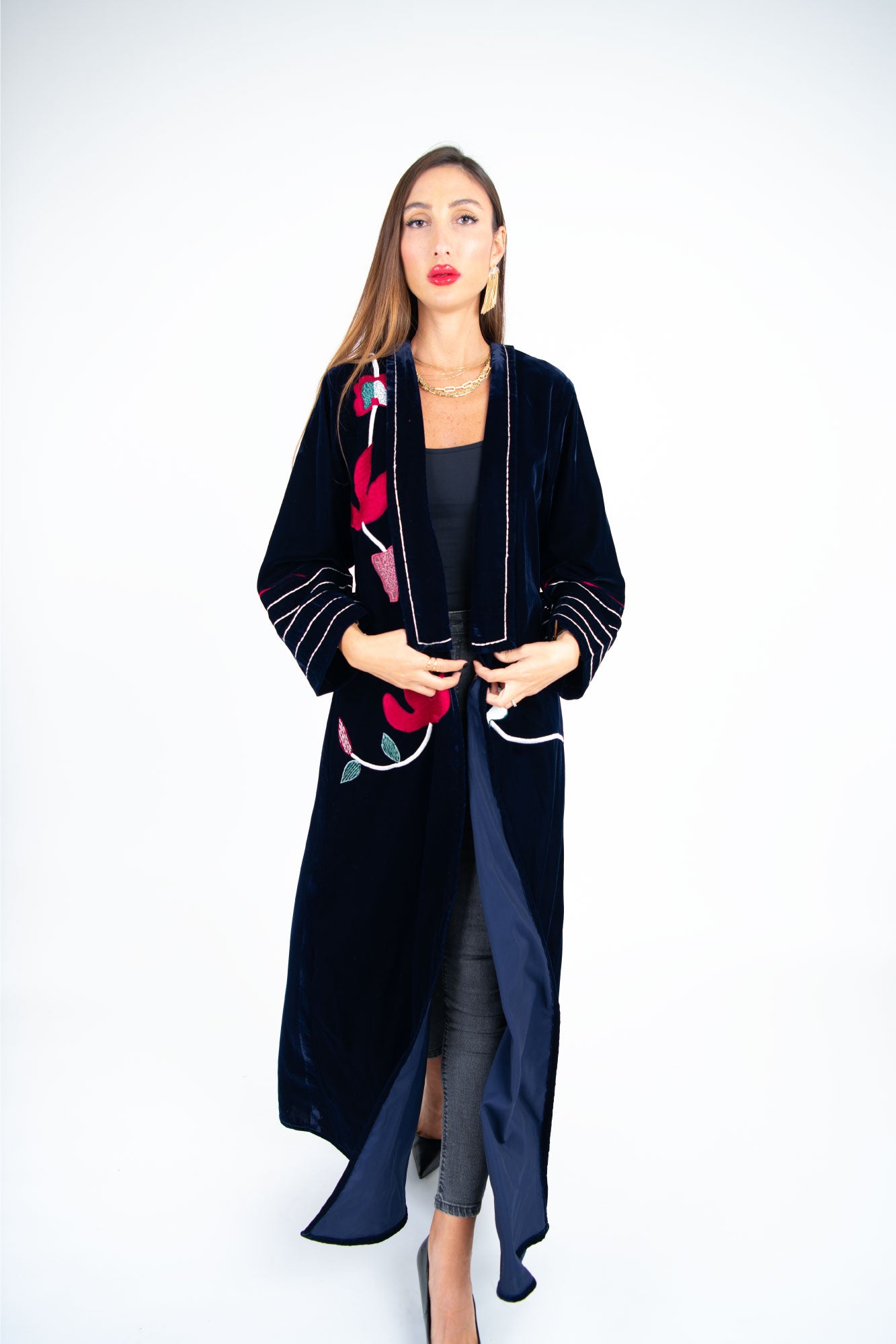 black velvet open abaya
