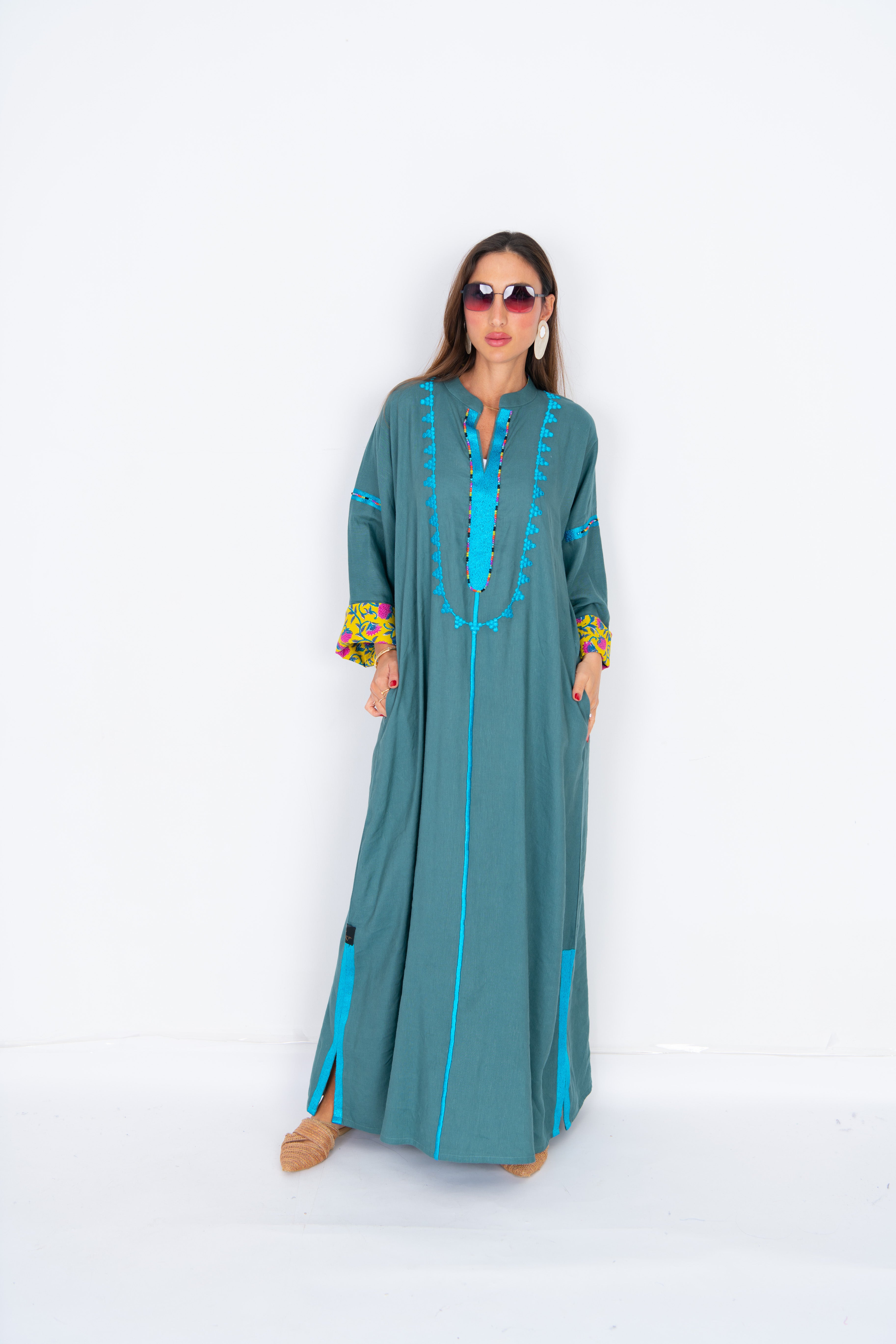 blue Linen Abaya