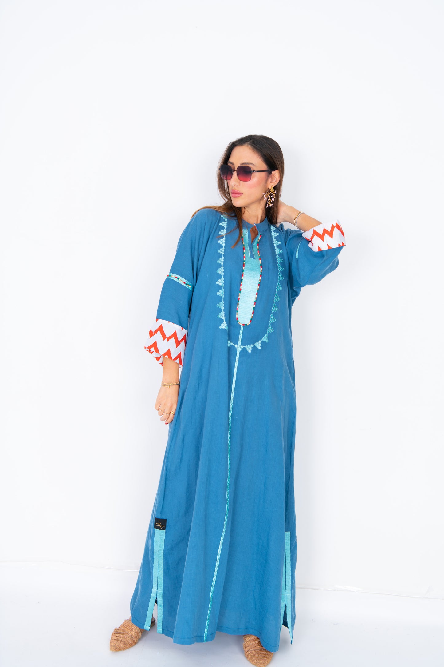blue Linen women Abaya