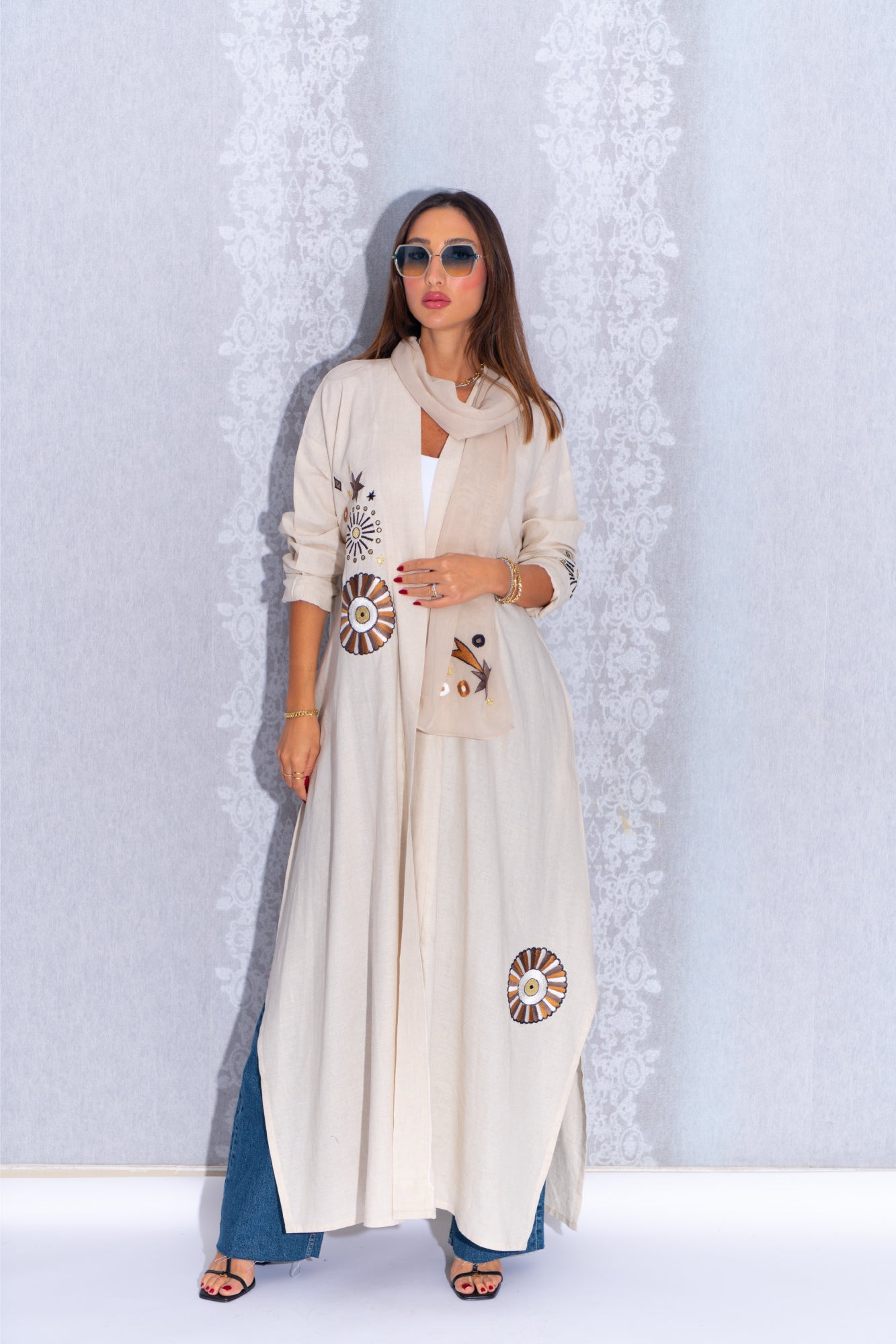 classic Off-White Linen Abaya dress