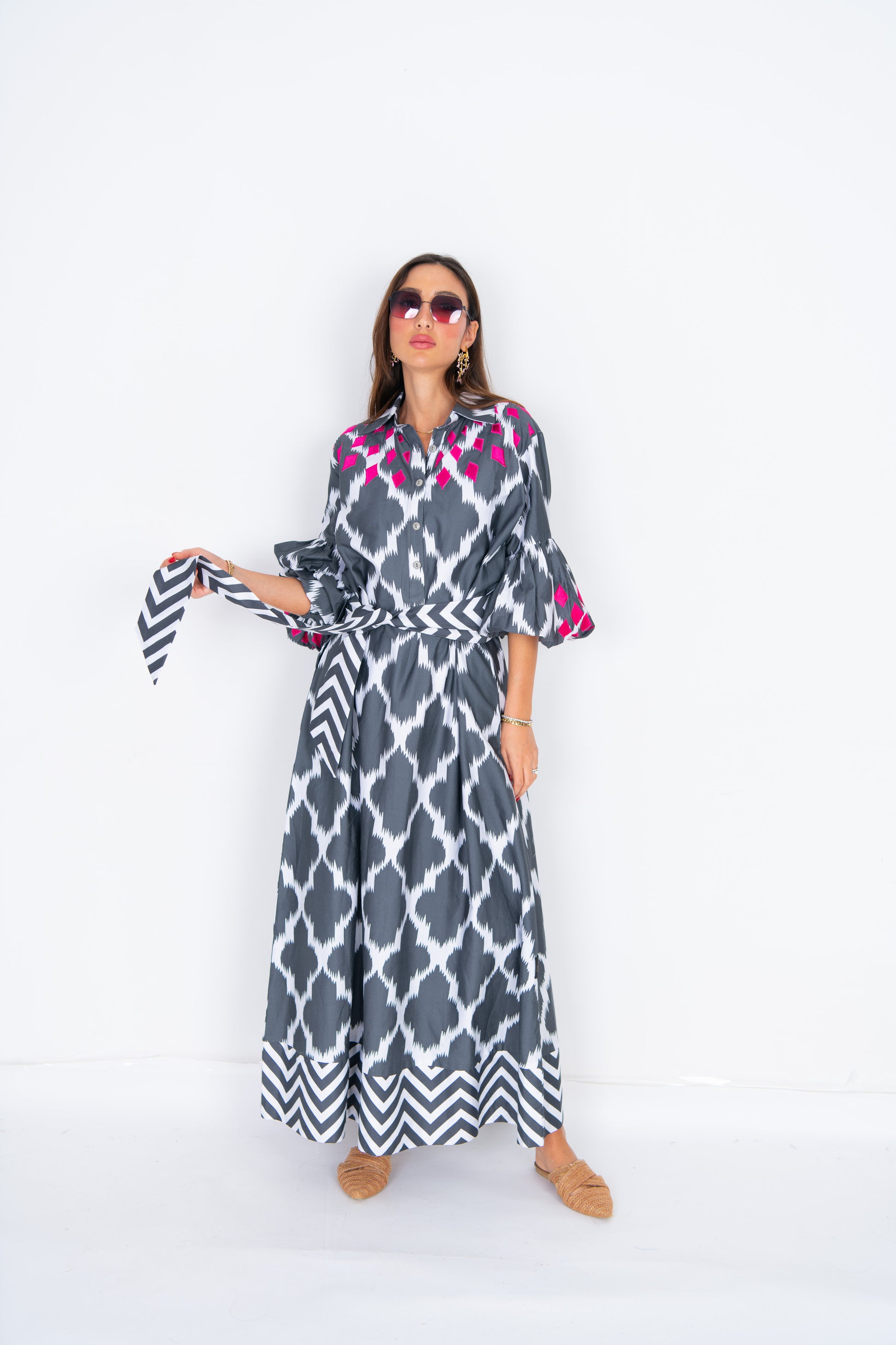 grey Jacquard Abaya dress