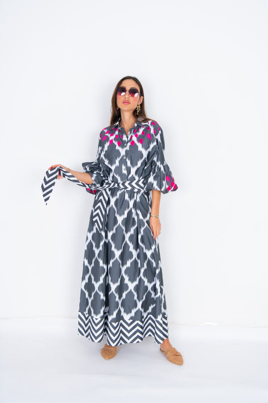 grey Jacquard Abaya dress
