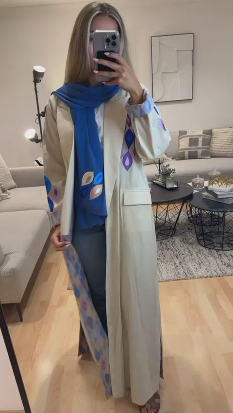 Beige Linen up with Cotton Abaya