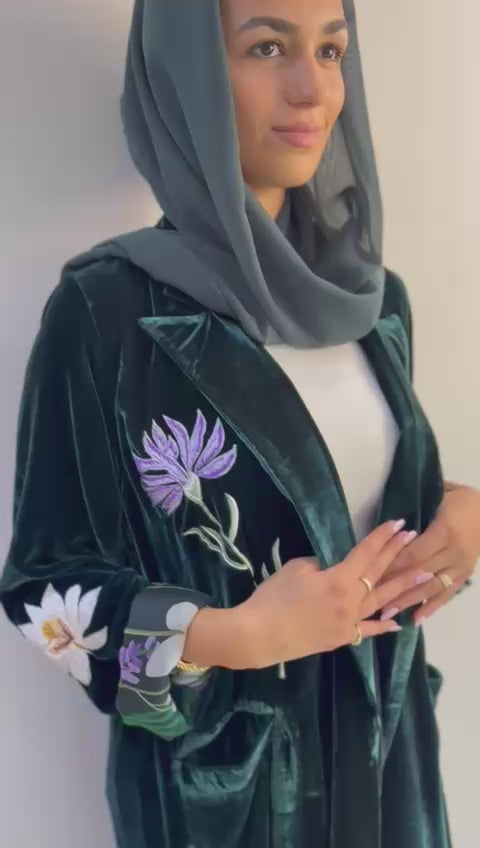 Green velvet double face Abaya