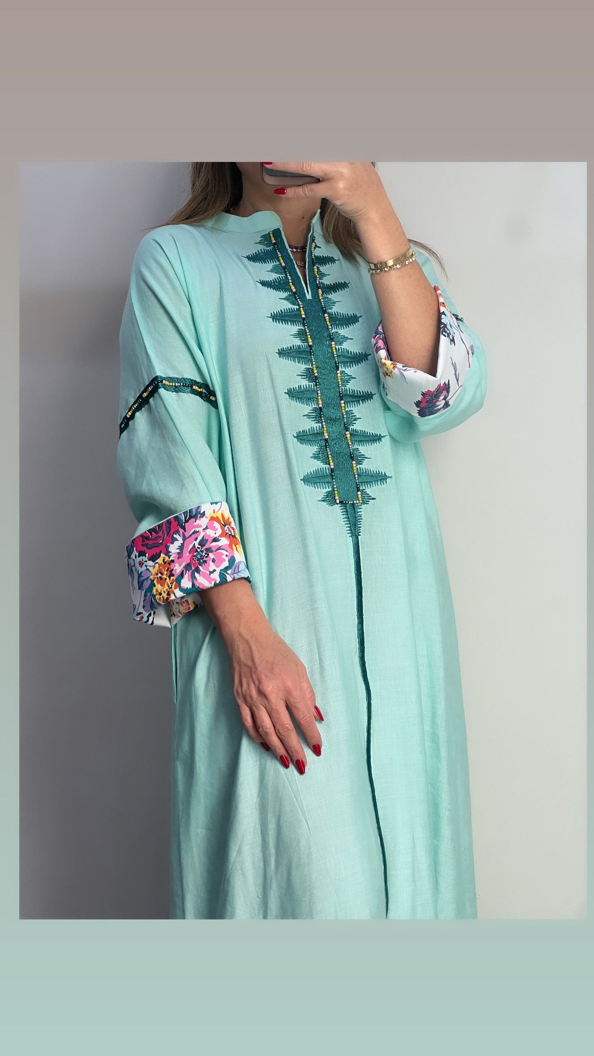 sky blue Linen Abaya