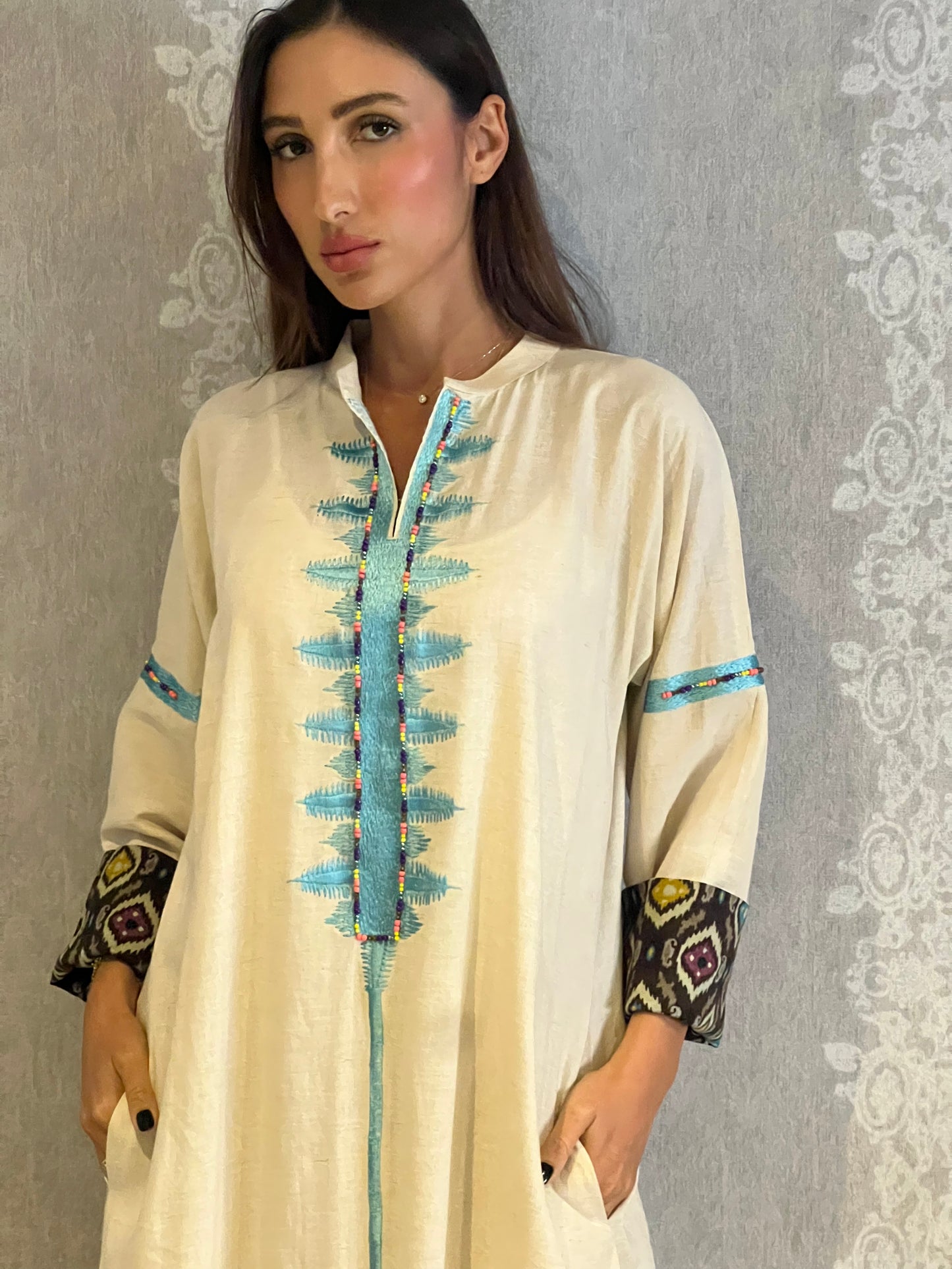 yellow Linen women Abaya